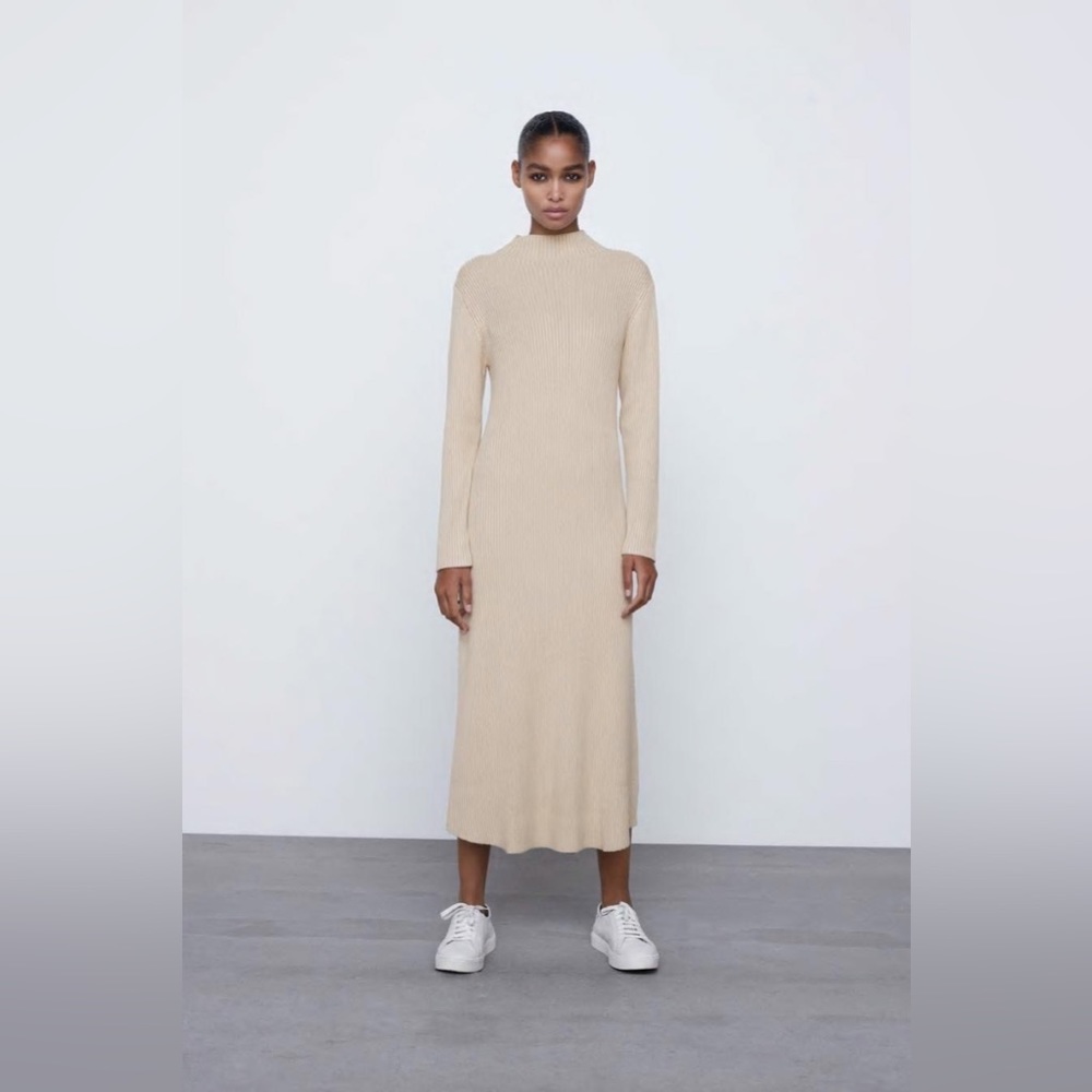 Zara Ribbed Knit Dress in Butter
